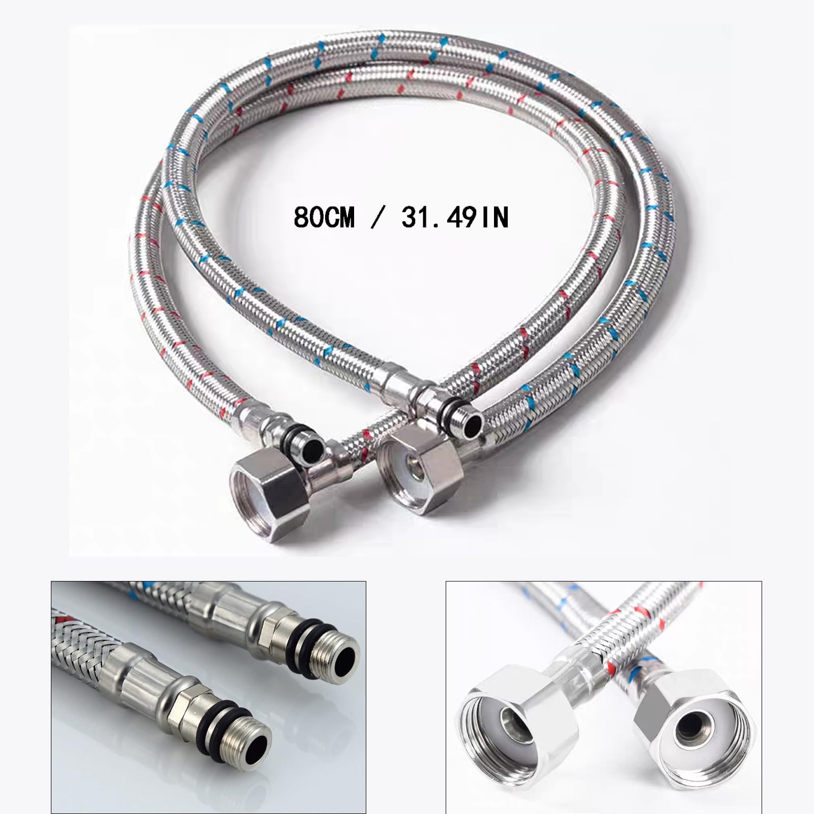 Tuyau Flexible Alimentation Eau 200cm - Acier Inoxydable 304 - Raccord G1/2 Femelle - Pour Robinet, WC, Cuisine