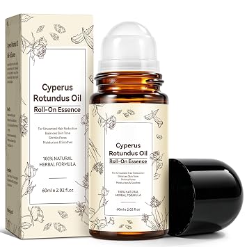 Cyperus Rotundus Oil Roll-On for Hair Reduction 100% Natural Rollerball Oil to Reduce Unwanted Body Hair, Balance Skin Tone, Shrink Pores, Moisturize & Soothe Skin Safe for All Types 2.02 oz