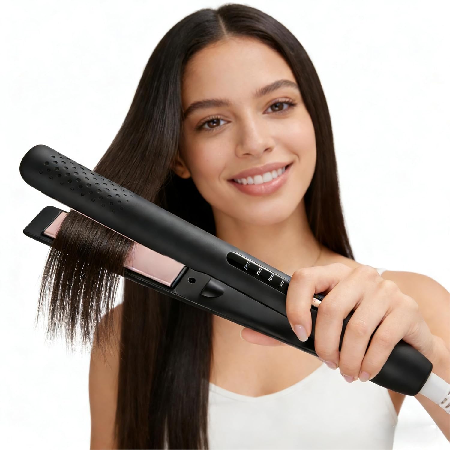 Professional Hair Straightener with Fast 15s Heating 1 Inch Ceramic Flat Iron Extra-Long Plates for Smooth Styling Black