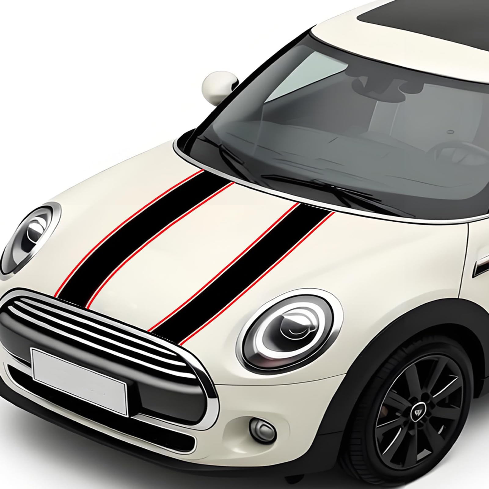 1 Paar coole Motorhaubenaufkleber Racing Streifen, Vinyl Auto Motorhaube Aufkleber Modifizierte Motorabdeckung Streifen Aufkleber für Mini Cooper R56 R55 R53 R50 R60 F56 F55 F54 F60, Schwarz/Rot