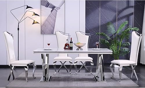 Miniatura 4 de ACEDÉCOR Silla de comedor juego de 4 sillas de comedor tapizadas de terciopelo blanco moderna silla lateral sin brazos con espejo plateado curvado y