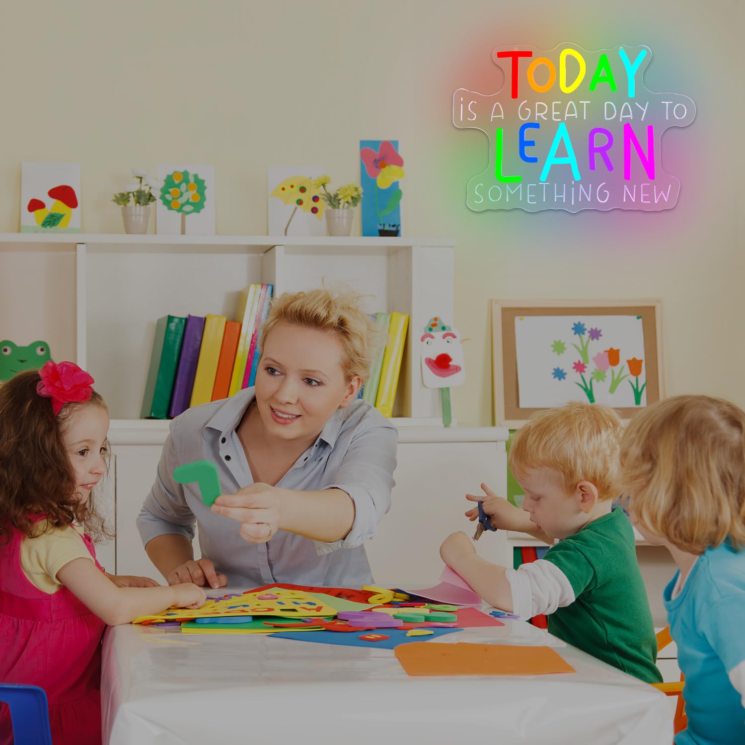 Neonschild mit Aufschrift "Today Is A Great Day to Learn Something New", Wanddekoration, dimmbar, Klassenzimmer, LED-Schild, Schulanfang, Dekoration, Schulanfang, Neon-Leuchtschild für Klassenzimmer