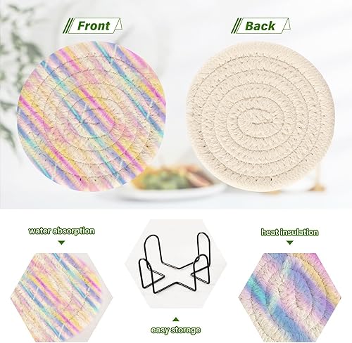 Miniatura 4 de Coasters Absorbent Set with Holder 6 Pack Coasters for Dining Table Home Coasters Porta Vasos para Mesas Tie Dye Colorful