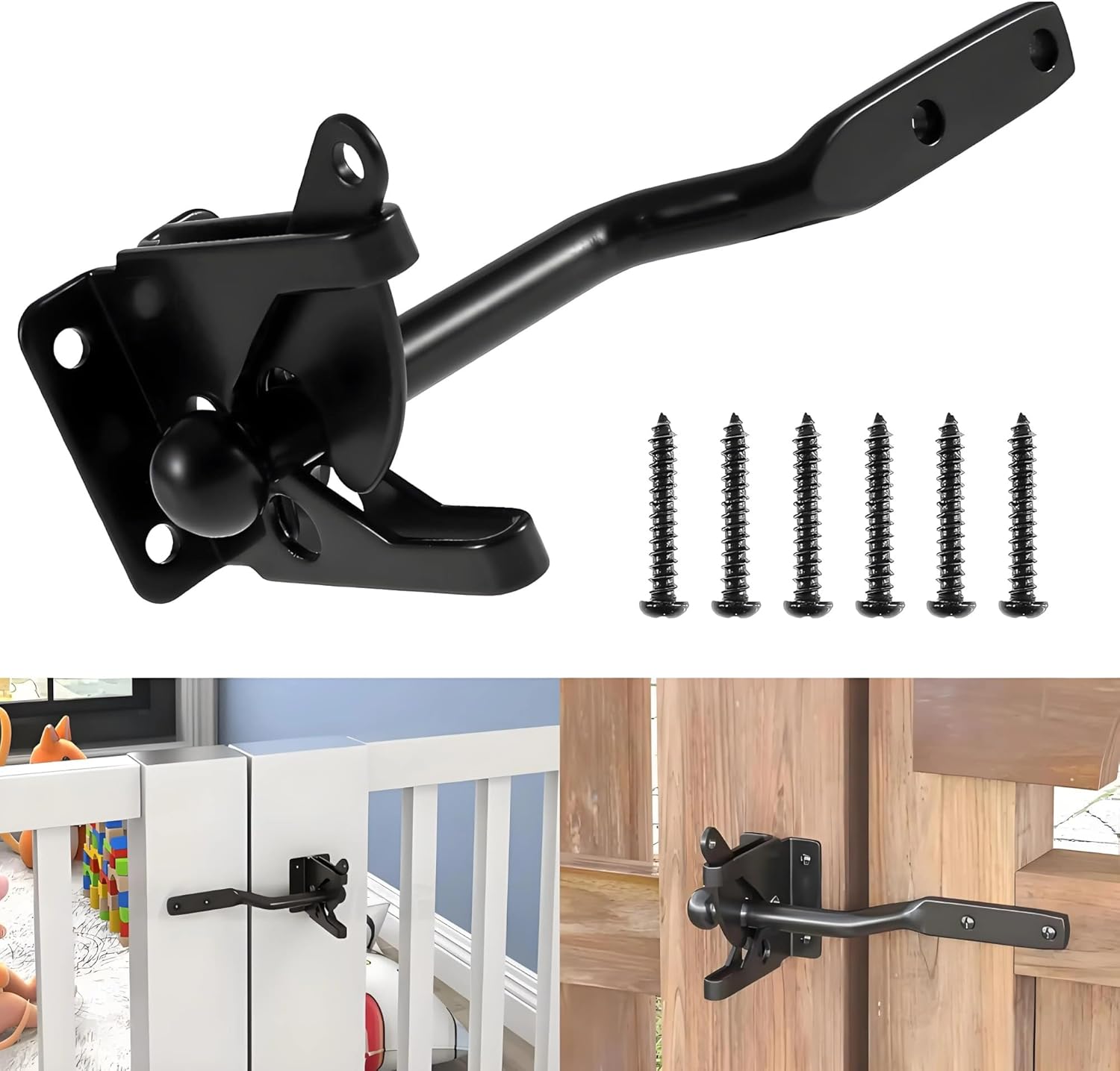 Automatic Gate Latch, Heavy Duty Rust-Resistant Lever Lock for Fence and Driveway Gates with Mounting Hardware