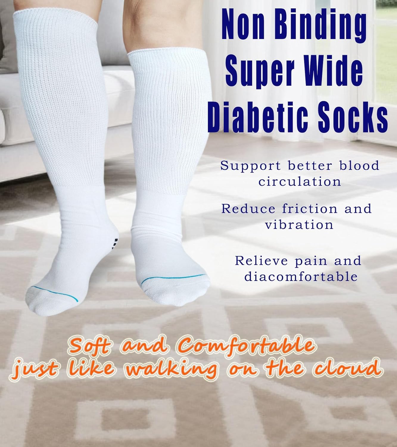 Extra Width Diabetic Socks Non Binding for Swollen Feet,Bariatric,Lymphedema Sox for Men Women Plus Size 2 Pairs - Image 3