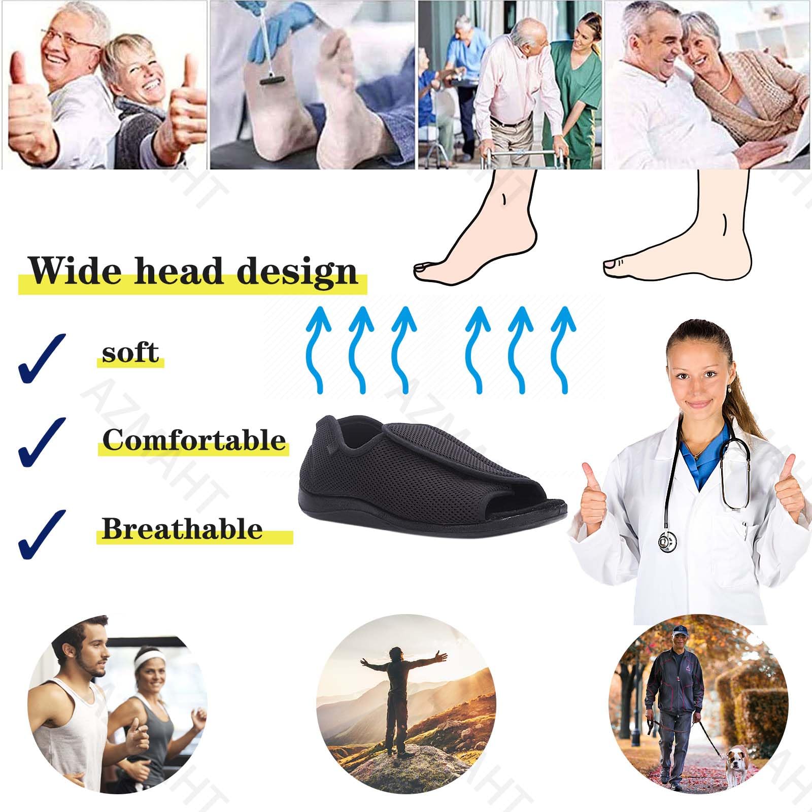 Scarpe sanitarie Uomo Scarpe Ortopediche Donna Scarpa da Passeggio da Donna Ortopedica e gonfia Scarpe sanitarie Uomo Traspiranti Scarpe da Passeggio in Rete Traspirante,Grigio,42.5EU