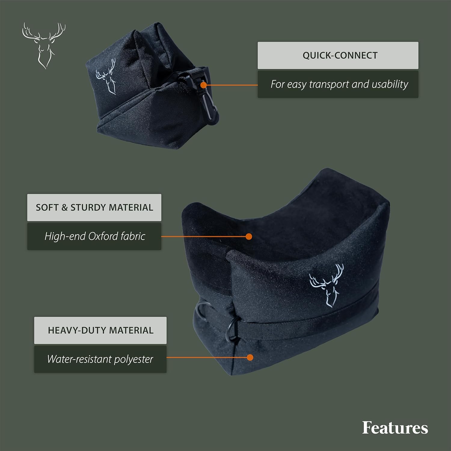CRESTWOOD Shooting Rest Bags Front and Rear, Rifle Sand Bags for Shooting Range & Hunting, Durable Weighted Gun Rest Support, Bench Rest Shooting Sandbags for Rifles & Pistols (Unfilled)