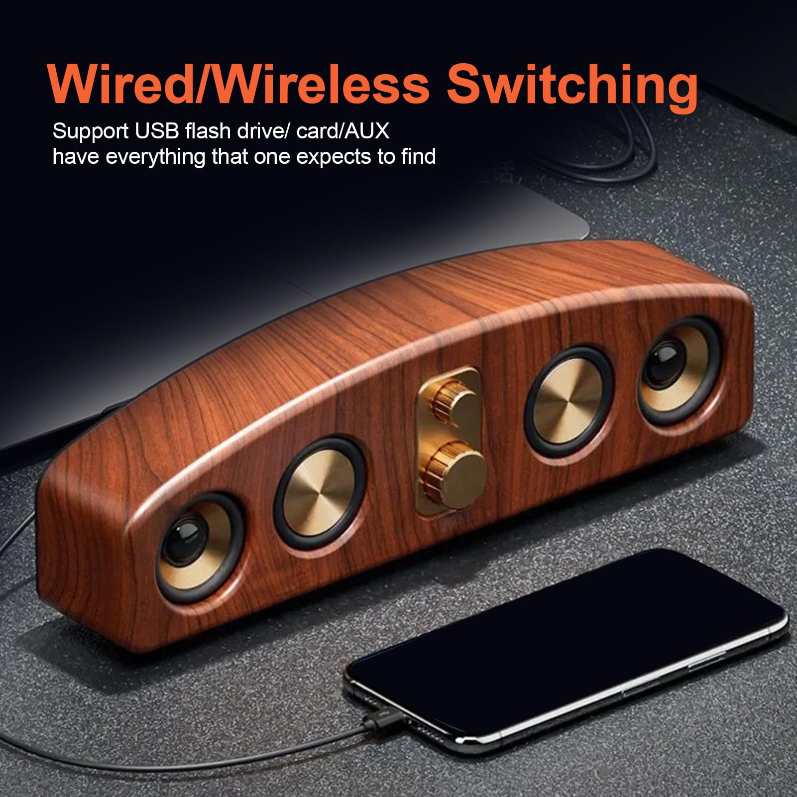 Asixxsix Altoparlante Bluetooth retrò, Finitura in Legno | Suono Forte da 120 DB, Riproduzione Intelligente, Batteria Ricaricabile da 2400 MAh, Supporto Scheda TF AUX USB Lettore MP3