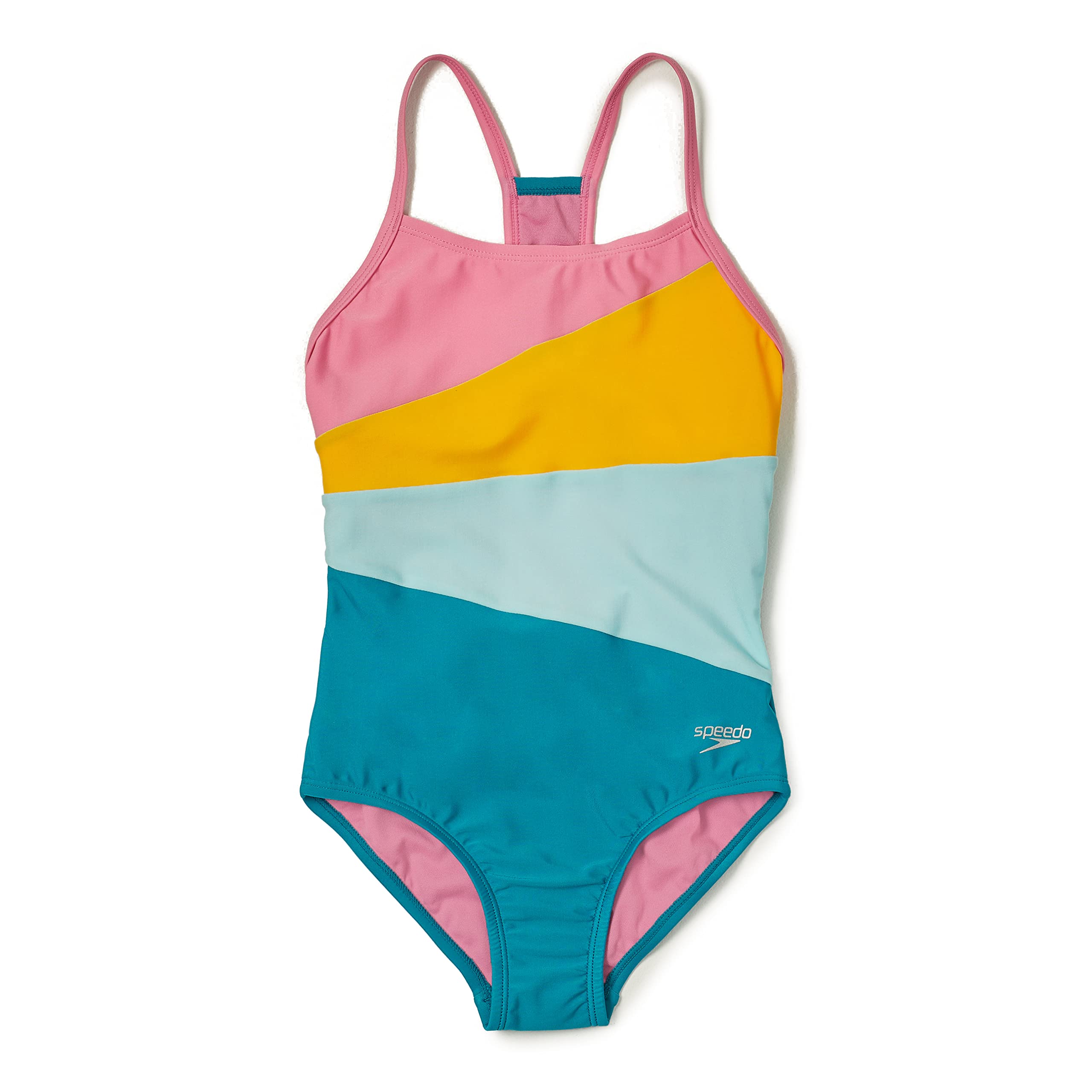 Speedo Girl's Endurance 10 High Chlorine Resistance UPF 40+ Sun Protection Heritage Logo Thinstrap Muscleback One Piece V-Cut Swimsuit-image-7