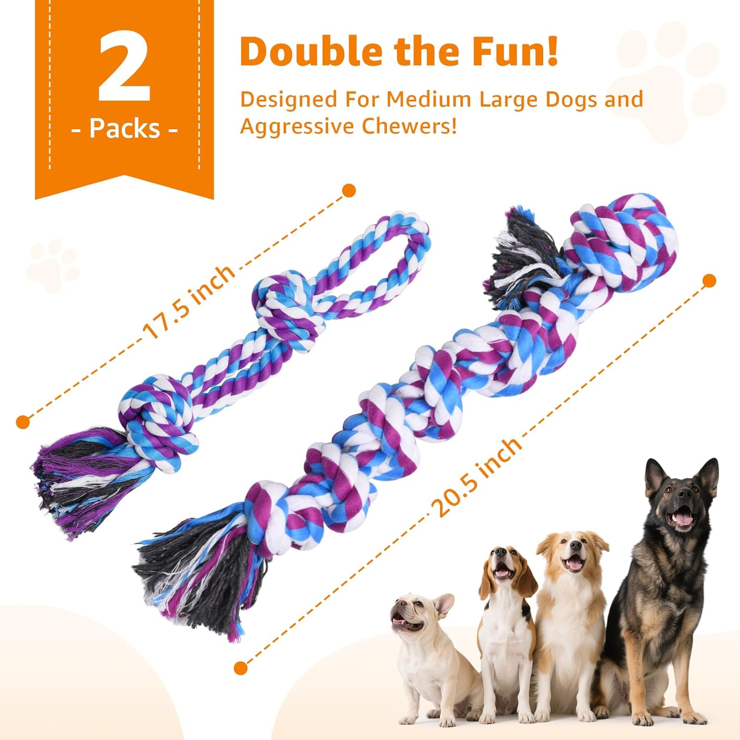 LOOBANI Portable Dog Sling for Back Legs & 2 Packs Dog Rope Toys for Aggressive Chewers