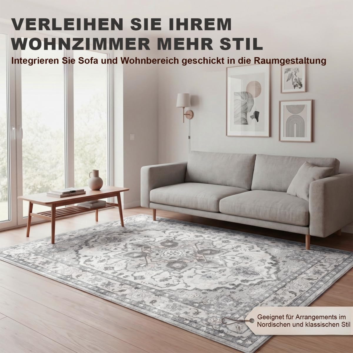 Waschbarer Teppich Wohnzimmer,Silbergrau,140x200cm