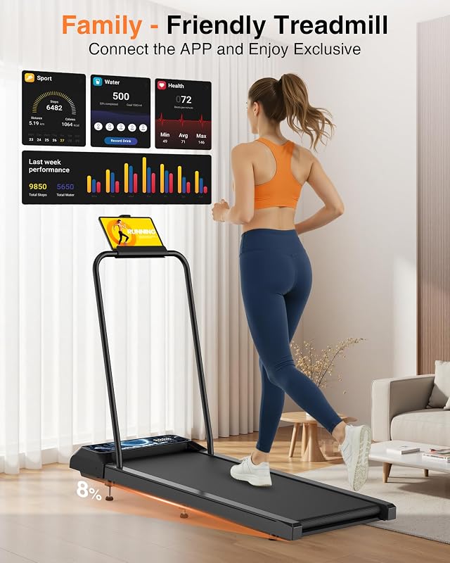 Walking with Incline Pad and Handle Bar, 2.5HP Low Noise Treadmill, 270lbs image 2