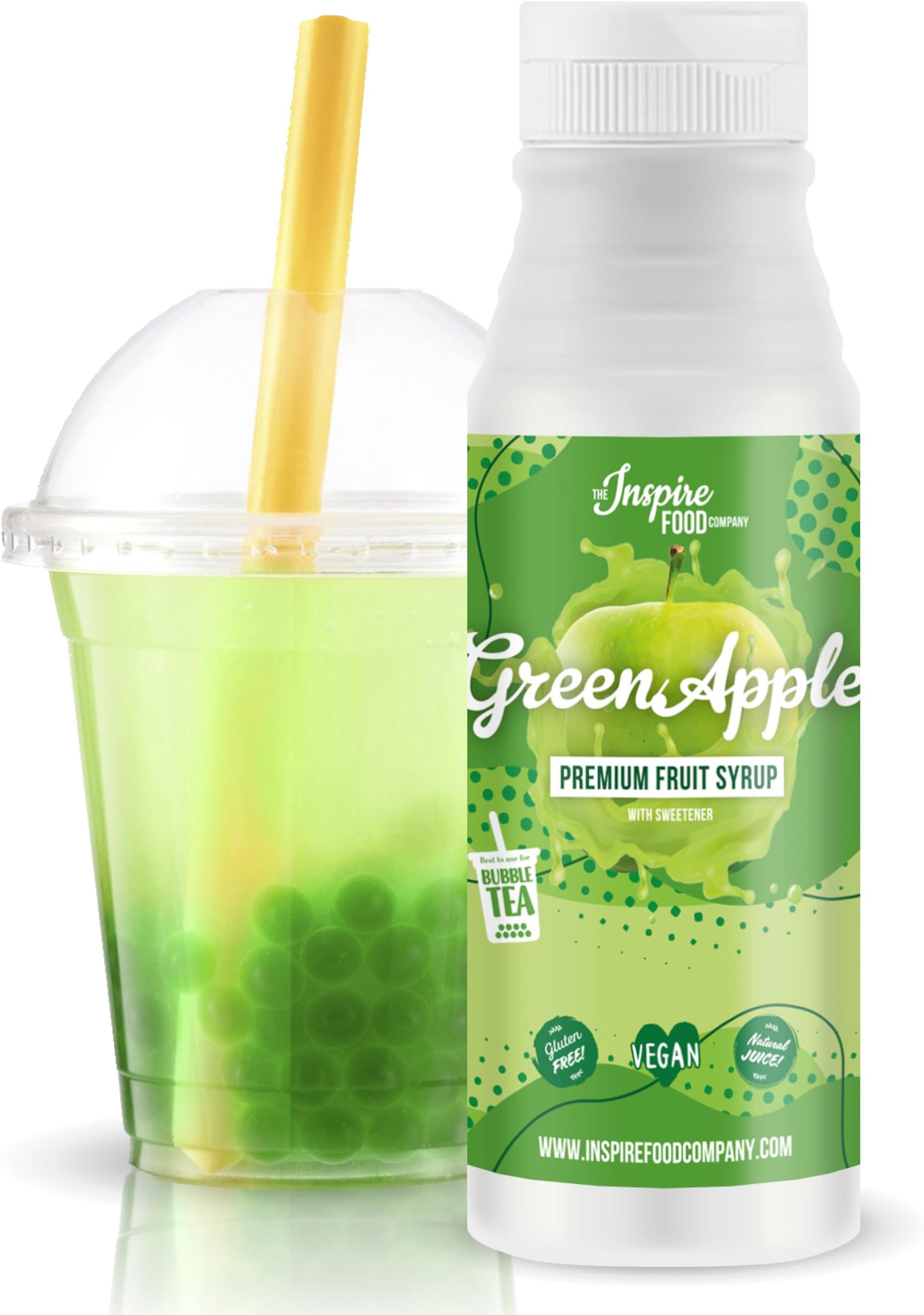 The Inspire Food Company Original Fruit Syrup for Bubble Tea Mix - 300ml | Green Apple Syrup for Bubble Tea, Boba Tea, Smoothies, Slushes & Ice-Blended | 100% Vegan, Glutenfree