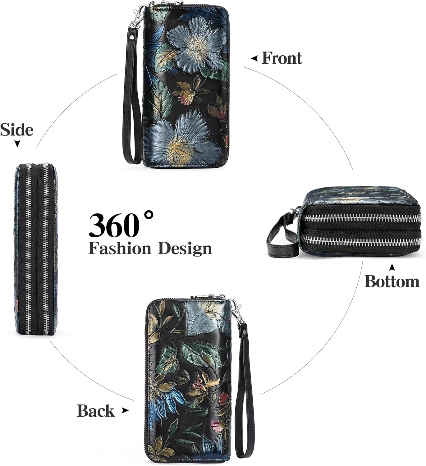 GOIACII Women's Wallet Large Capacity Double Zip Ladies Card Phone Holder RFID Blocking Wristlet Leather - Image 9