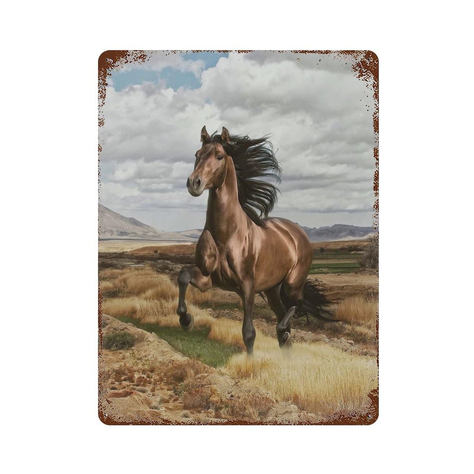 Decorative Tin Sign Horse in The Field 15.7"x11.8", Vintage Wall Decor for Pub, Kitchen And Man Cave Decor
