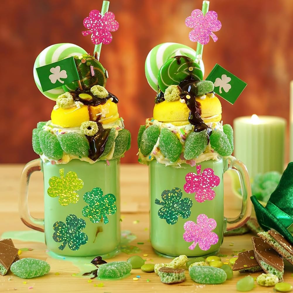 500Pcs St. Patrick's Day Stickers 1in Laser Glitter Shamrock Stickers Roll 3 Colors Self-Adhesive Waterproof Clover Sticker Decor for Irish Holiday Party Scrapbook Envelopes Decals Decorations image 4