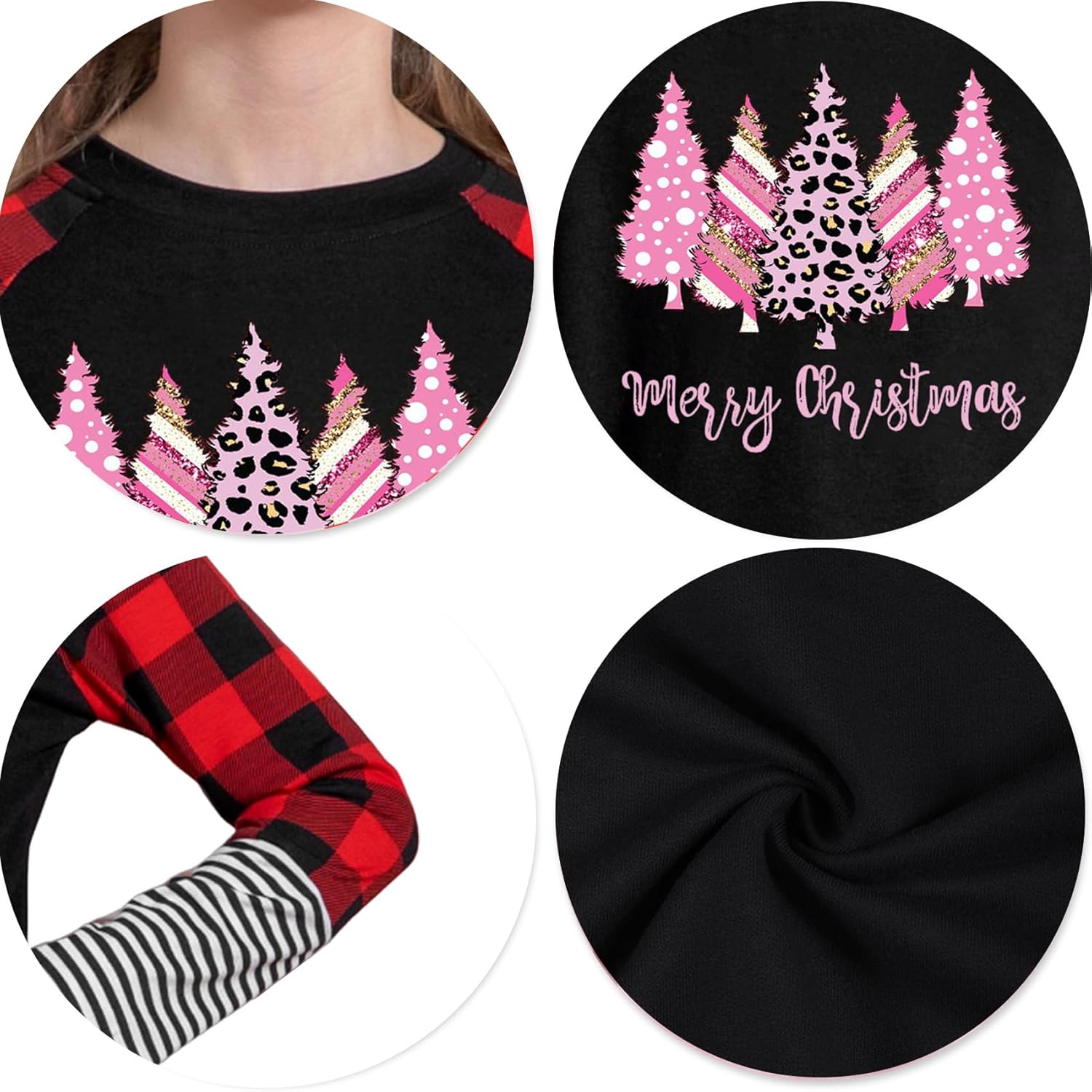 Girls Christmas Shirt Kids Merry Christmas Trees Shirts Ugly Xmas Santa Plaid Long Sleeve Tops 5-14 Years - Image 7