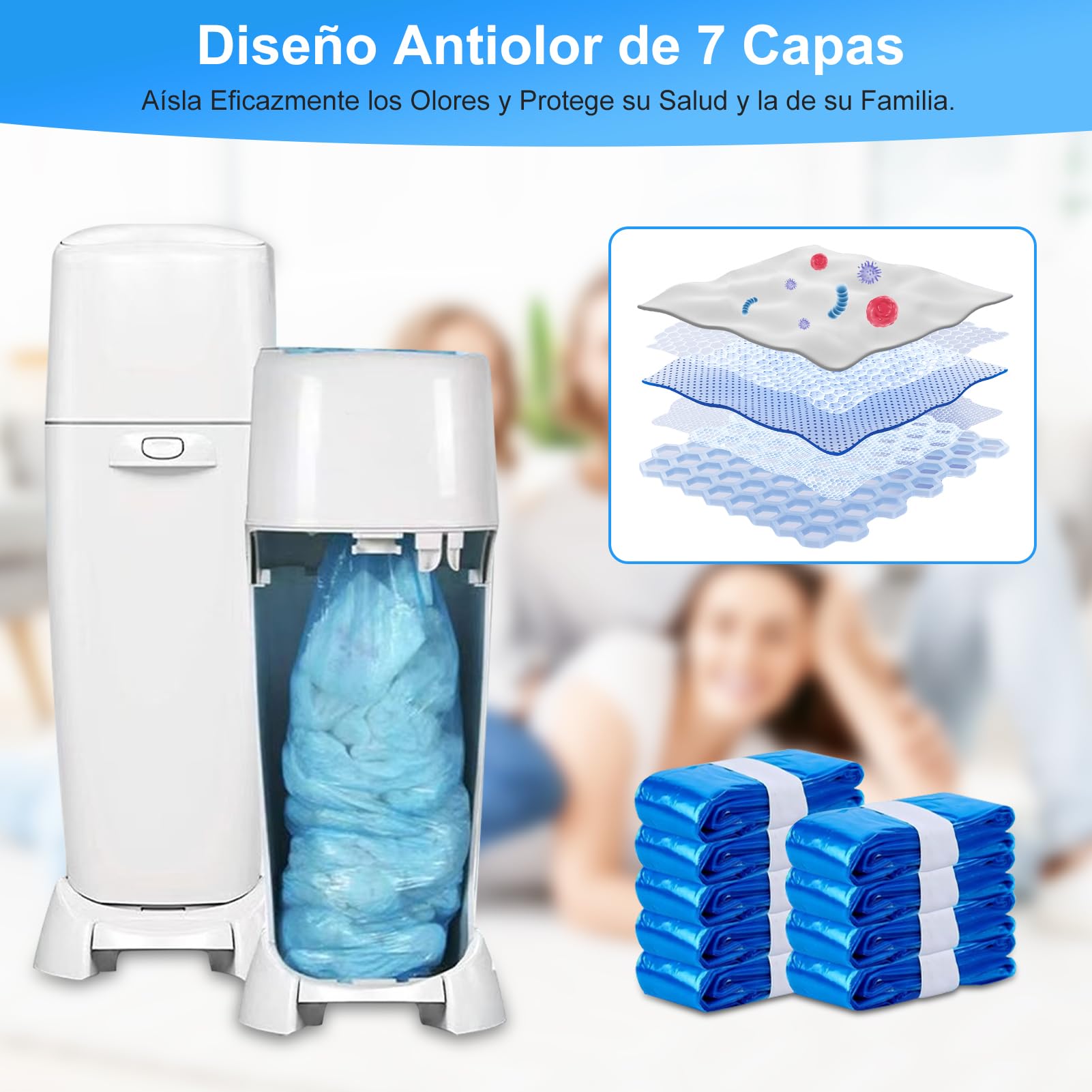 9 Piezas Recambios Cubos de Pañales, 4.5M Bolsa de Relleno para Papelera Pañales Bebe Excelente Sellado,Todos Contenedores Pañales