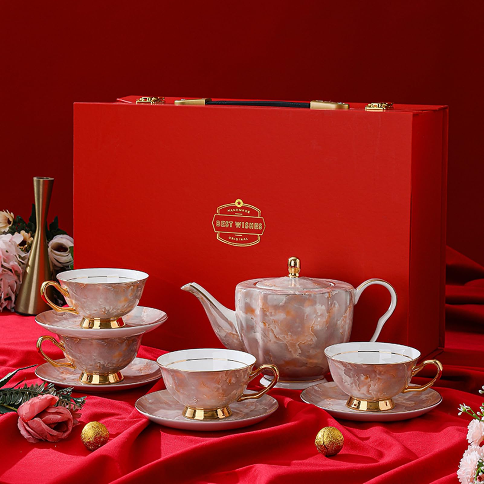 Cadeaux de mariage marbre rose : tasses à café FOTN pour fête prénuptiale