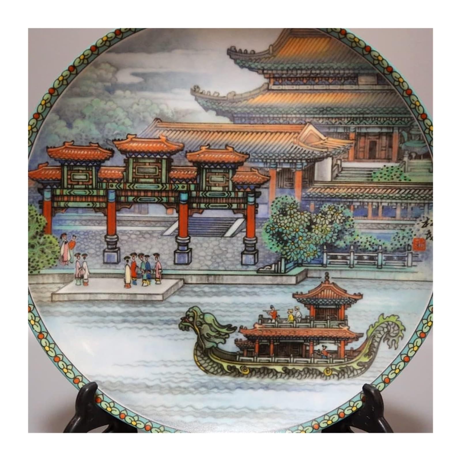 Dekoracyjny talerz do zawieszenia Dekoracyjny ceramiczny talerz do zawieszania, talerze dekoracyjne, dekoracyjny Cera 20,5 cm porcelana Jingdezhen wzór letniego pałacu