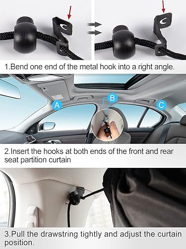 Miniatura 7 de Juego de 5 cortinas de privacidad para automóvil  4 ventanas laterales magnéticas y 1 cortina divisora de asiento trasero para bebé, cubiertas