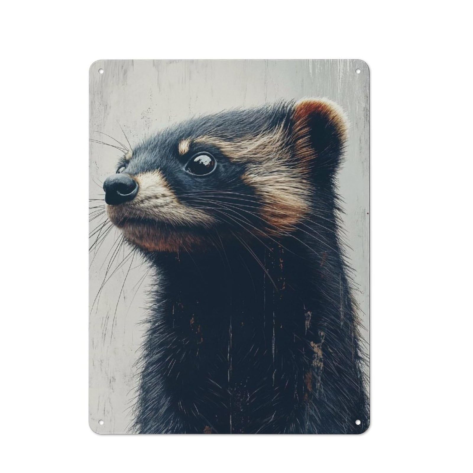 Junmoney Style-4 Ferret Portrait Vintage Metal Sign 40X30cm For Lounge Or Reading Corner, For A Room Refresh Centred On Metal Wall Decor