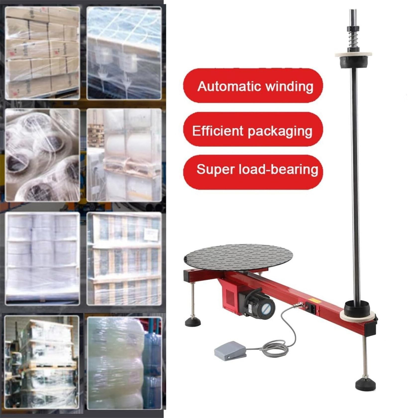 Stretchfolien-Verpackungsmaschine, Palettenwickler, Stretchfolien-Verpackungsmaschine, Geschwindigkeit 50 U/Min, Warenverpackungsmaschine FüR Kartons/Kisten/Paletten,80cm