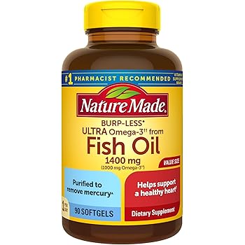 Amazon Com Nature Made Fish Oil Burp Less Ultra Omega 3 1400 Mg One Per Day 90 Softgels Value Size Fish Oil Omega 3 Supplement For Heart Brain And Eye Health Health Personal Care