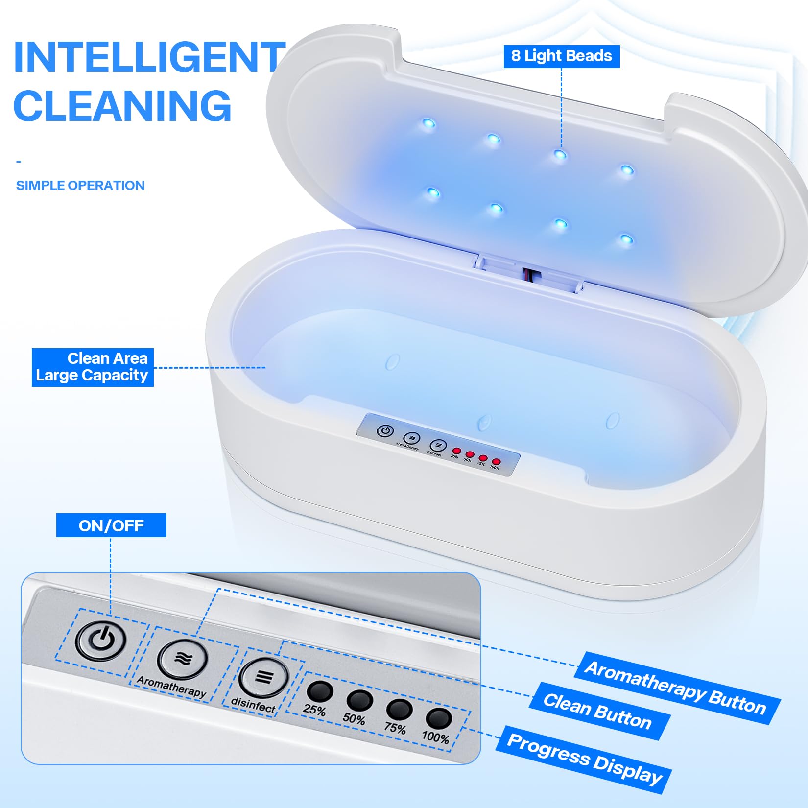 Esterilizador de herramientas de uñas, multifunción con luz azul, caja esterilizadora de limpieza de aromaterapia para joyas, gafas, teléfono, manicura de uñas, herramientas de maquillaje 4