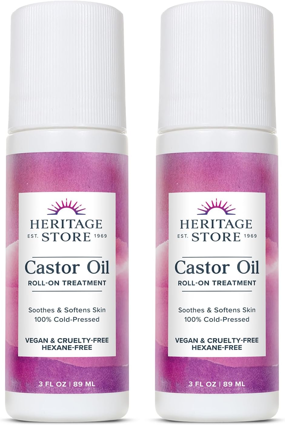HERITAGE STORE Castor Oil Roll On Hair Treatment - Targeted Hydration for Skin Care, Hair Care, Quick and Easy Castor Oil Pack Wrap - Vegan, Hexane Free, 60-Day Guarantee - 2 3-oz Roll Ons