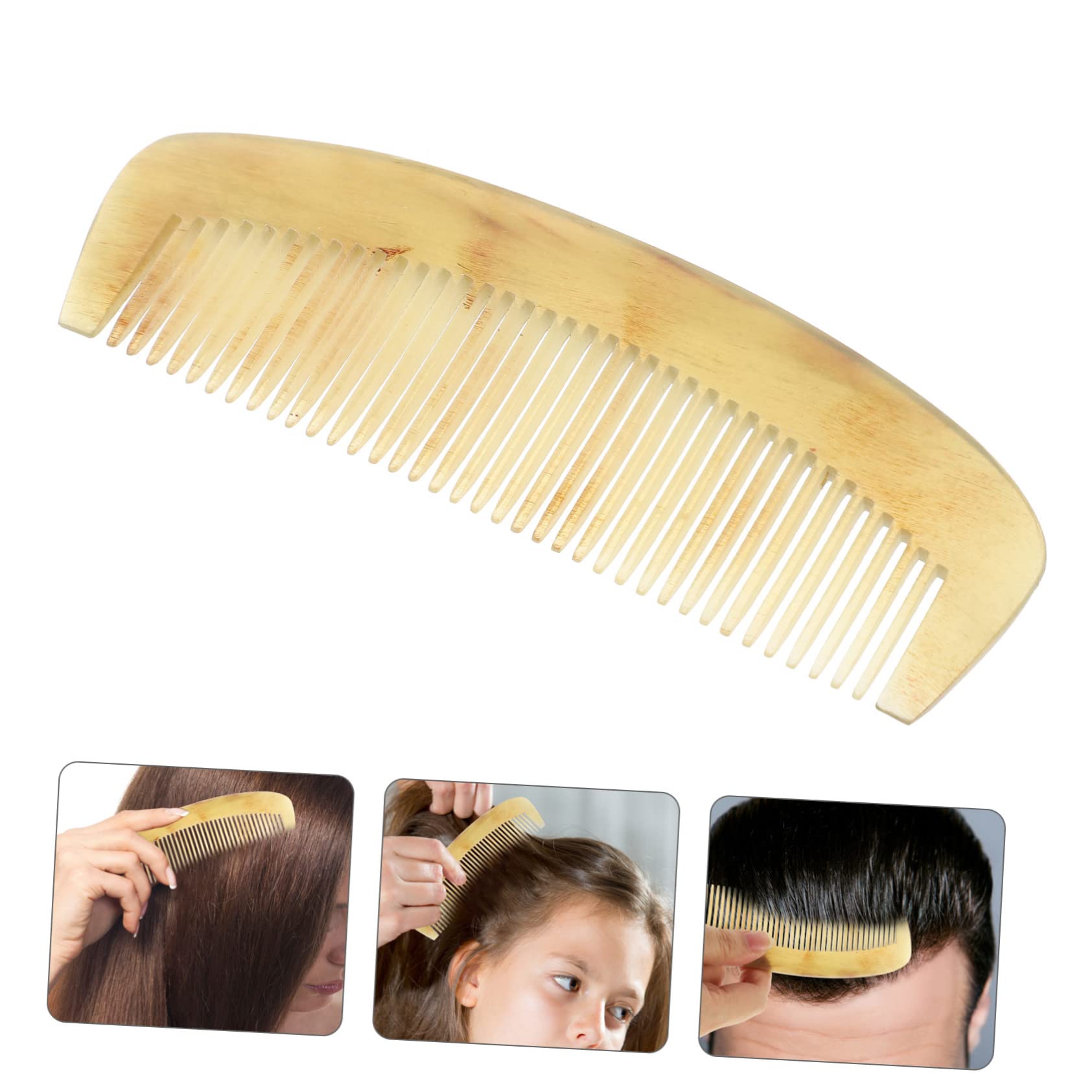 BESTYASH Peine de Cuerno Antiestático Natural Peine para Masajear el Cabelludo para Cabello Grueso Liso Rizado Herramienta de Peinado Cuidado del Cabello Barba