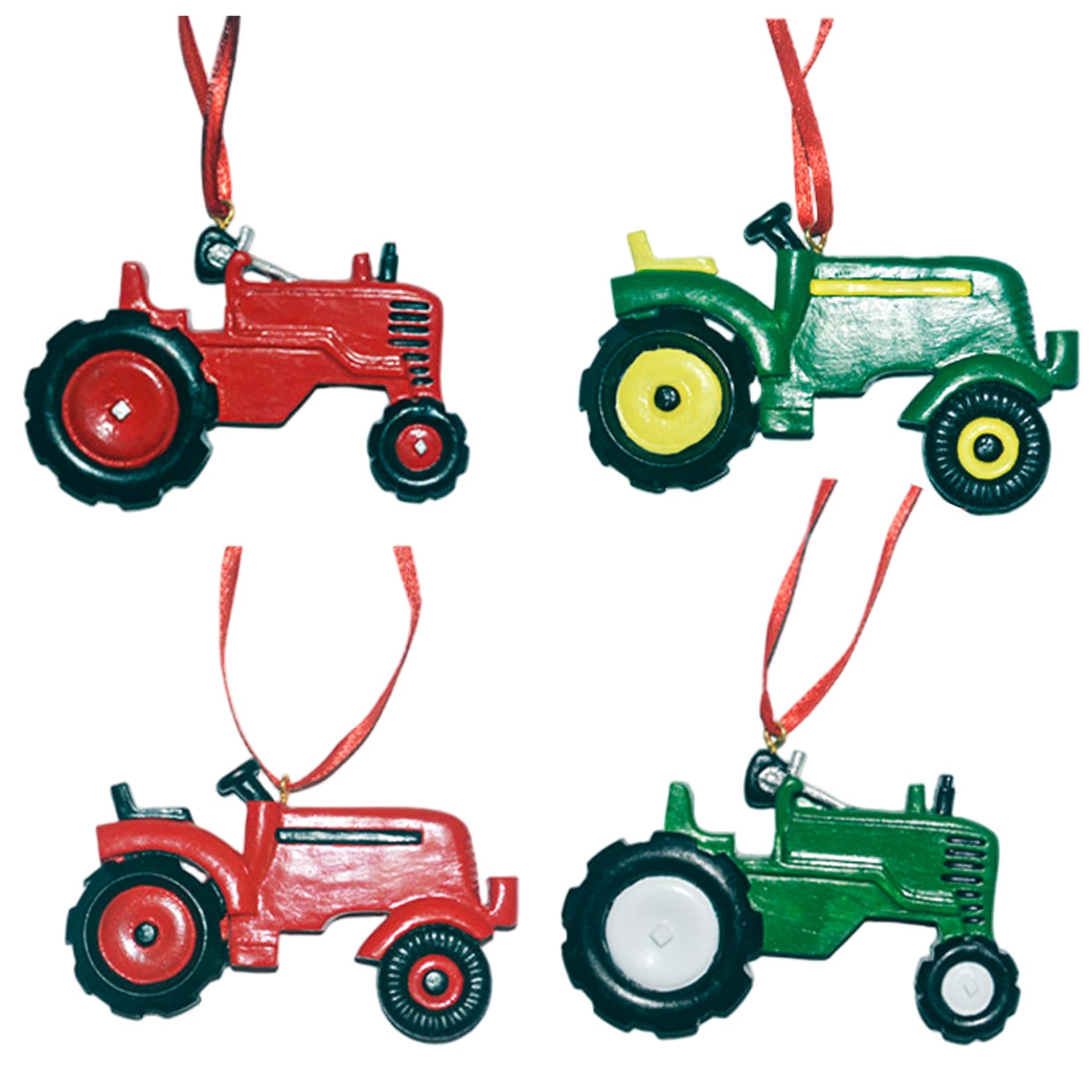 Nuiorfty Red, Green 4Pcs Tractor Ornaments For Christmas Tree, Resin Tractor Christmas Ornament For Home Party Hanging Decorations