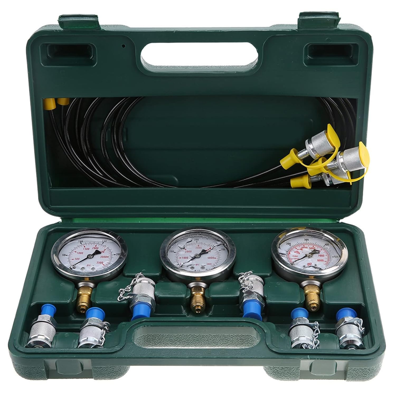 Kit de manómetro de prueba hidráulica, comprobador hidráulico digital profesional, con 6 accesorios de medición de presión, 3 manómetros hidráulicos y tubos de medición de presión, para excavadoras
