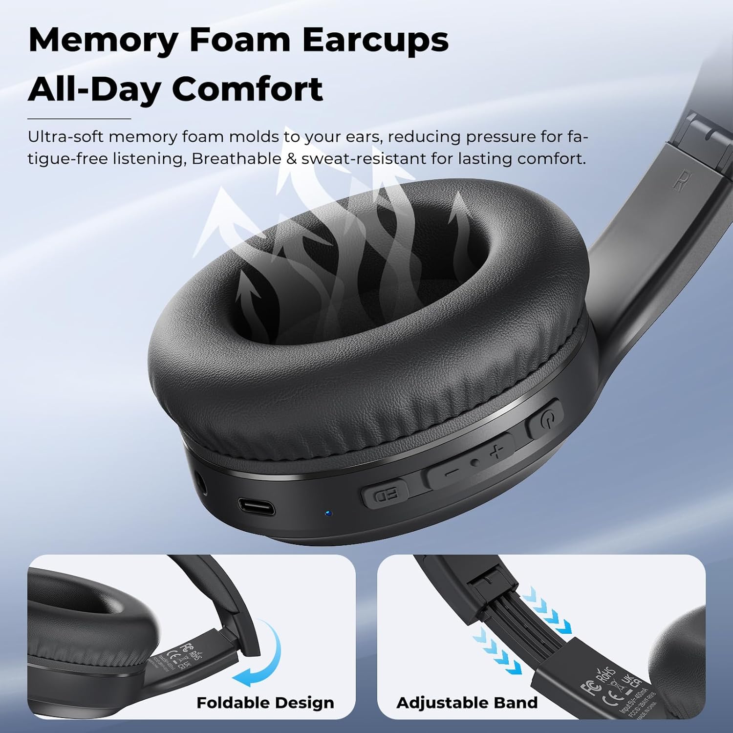 Headphones Wireless Over Ear , 70 Hours Playtime Bluetooth Headphones Built-in Microphone, Foldable Lightweight Headset with Bluetooth 5.4, HiFi Stereo Sound for PC Cellphone Travel Office (Black) 6 71LdpvaIAcL. AC SL1500