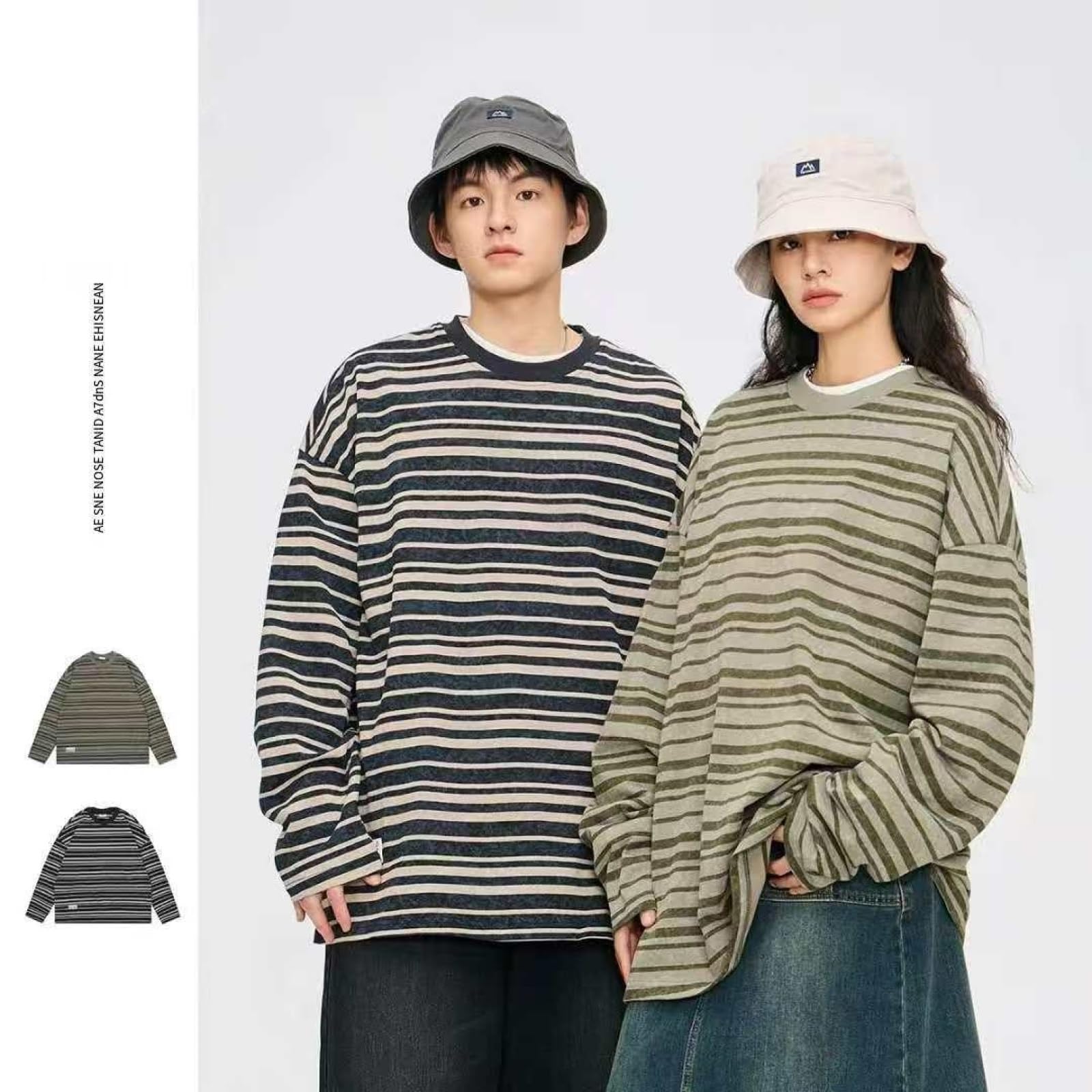 Camiseta Unisex De Algodón Pesado, Camiseta De Manga Corta Informal, Suave Y De Gran Tamaño,Básica,Camiseta A Rayas De Manga Larga, Cuello Redondo Holgado.,Verde Militar,l