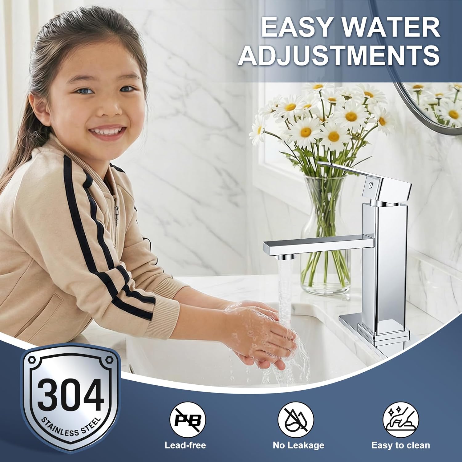 Chrome Bathroom Faucet Single Hole with Pop-Up Drain, Single Handle Bathroom Sink Faucet with Deck Plate, Suitable for RV, Farmhouse, Vanity Sinks, 1 or 3 Hole Installation