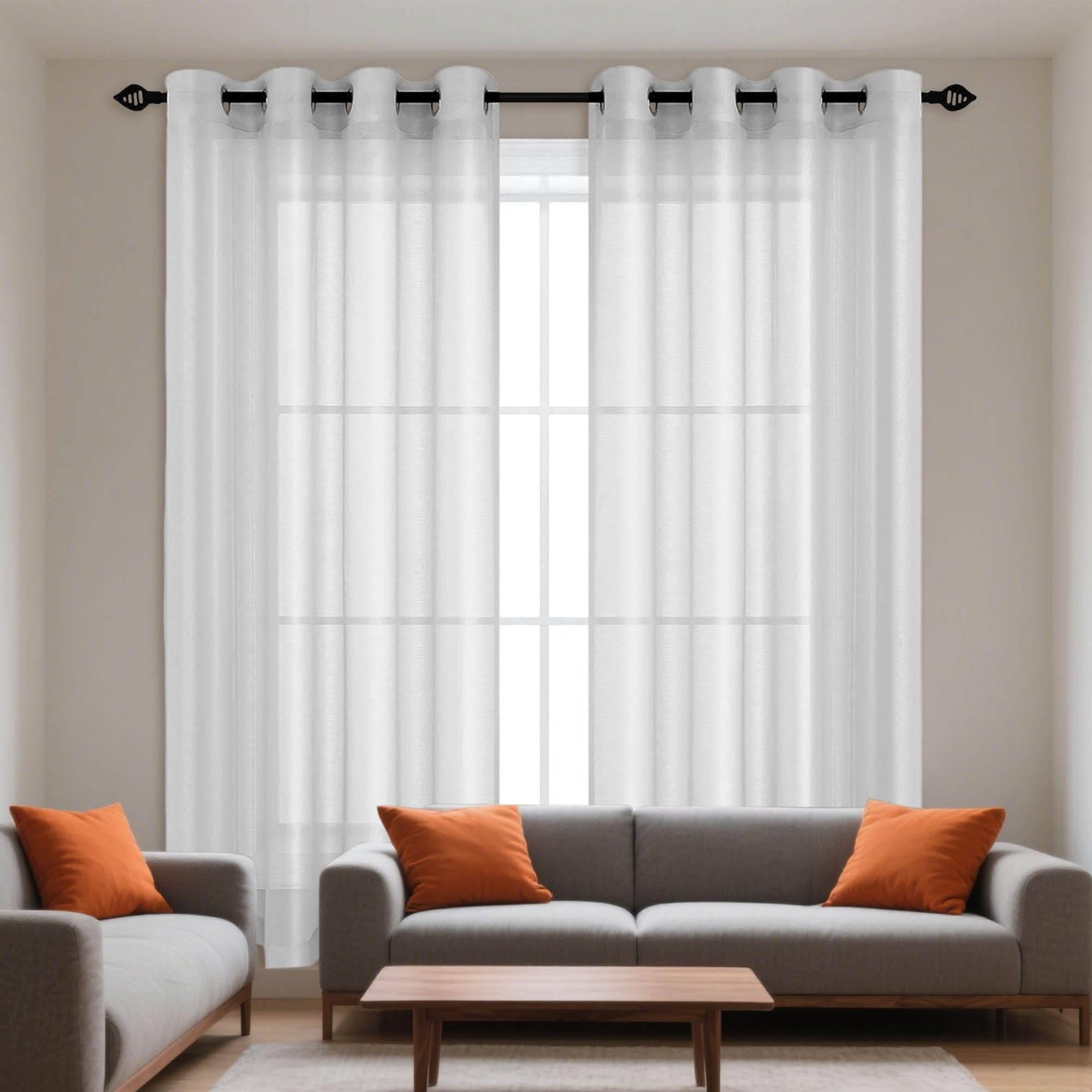 Rideau voile 300 x 155 cm transparent oeillets contre vis-à-vis salon