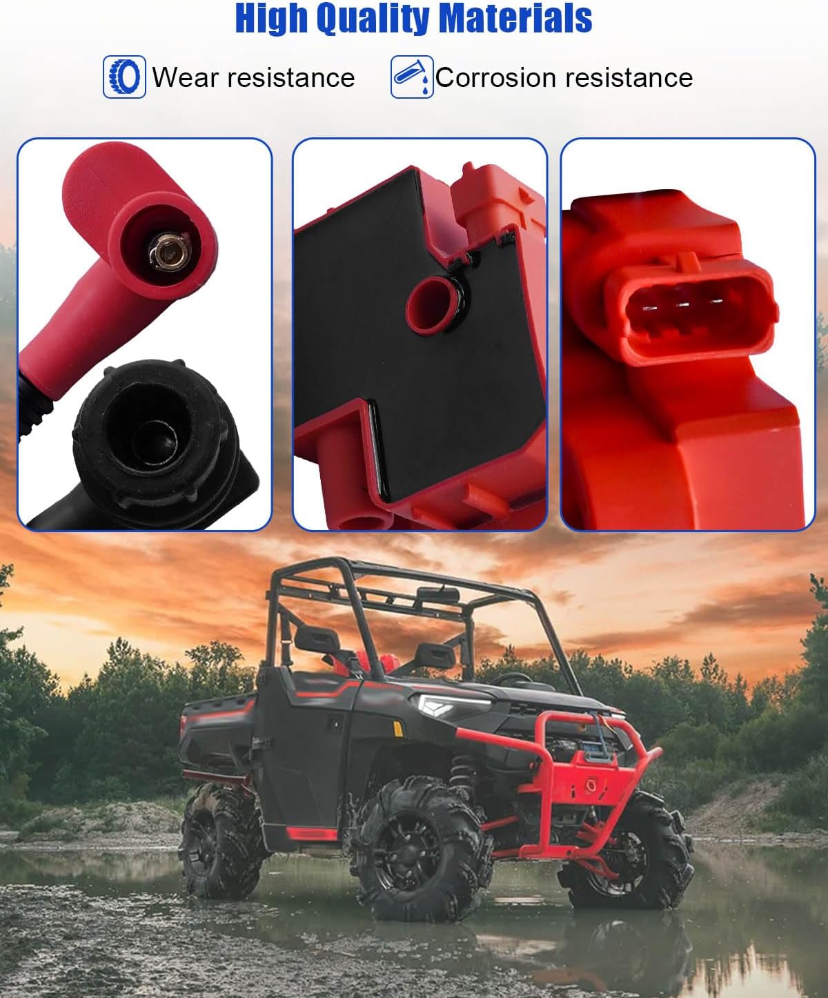 Ignition Coil Fit for Polaris Ranger Crew RZR 800 2011 2012 2013 2014 2015 2016 2017, Spark Plug Wires with Cap Replace 3021671 4010425 4012888 4012889 4013078
