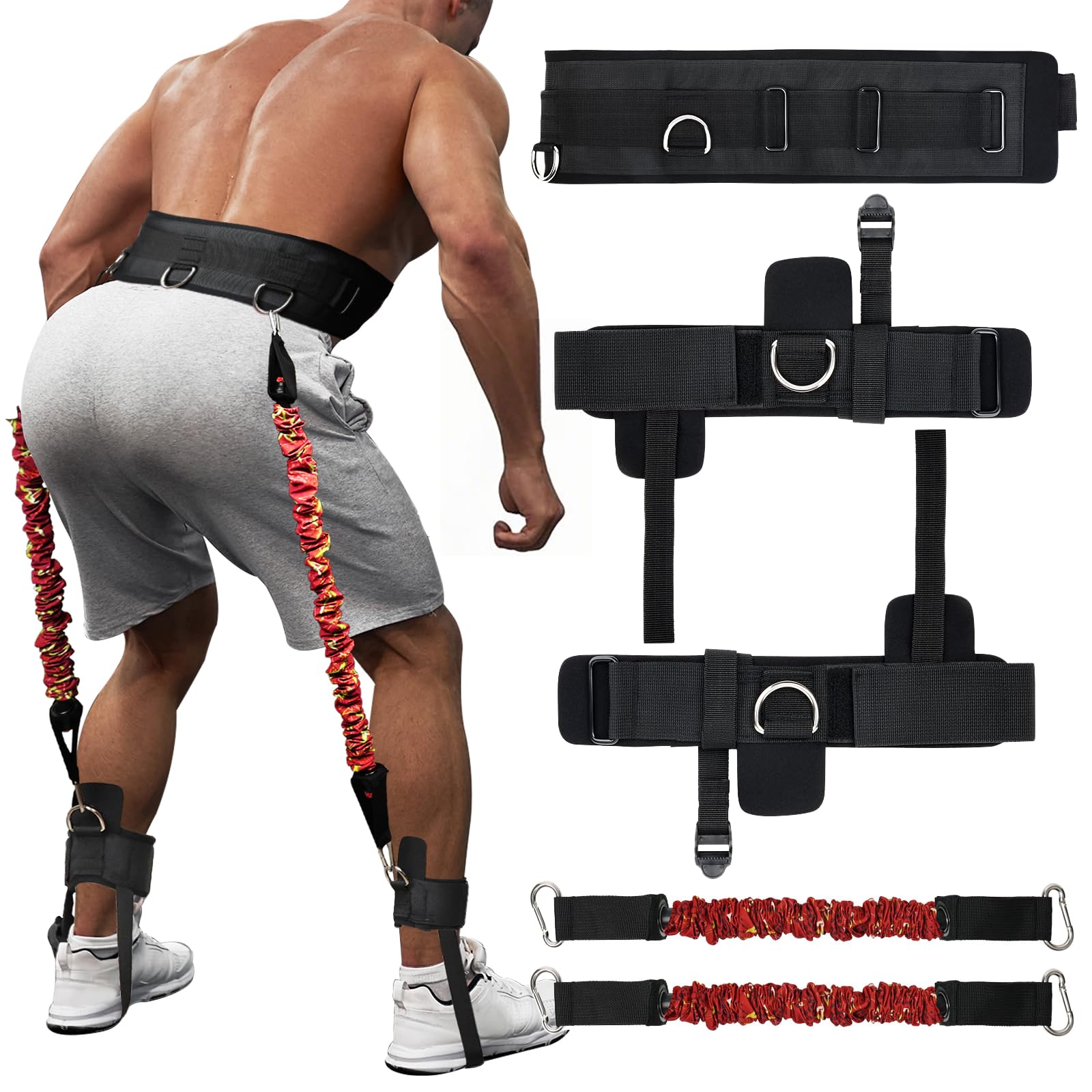 Vertical Jump Trainer with Adjustable Ankle Strap & Belt Horizontal Workout Equipment Leg Resistance Bands for Basketball Football Volleyball Training