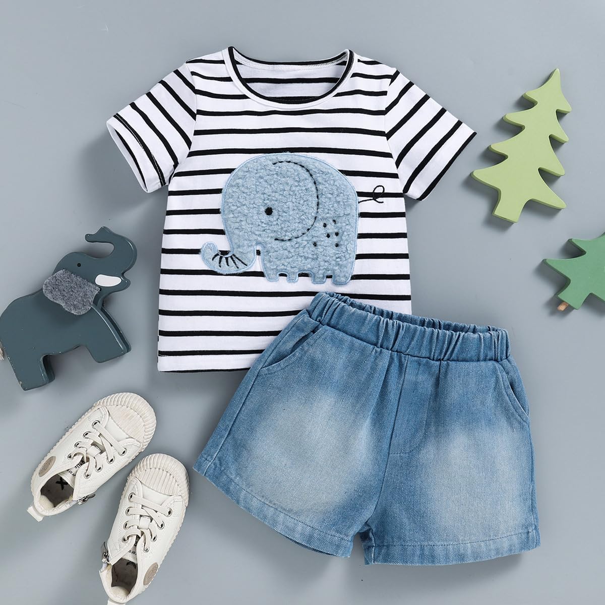 Little Baby Boy Clothes Short Sleeve Printed Cute Top+ Shorts Ripped Jeans 2Pcs Spring Summer Casual Set - 4