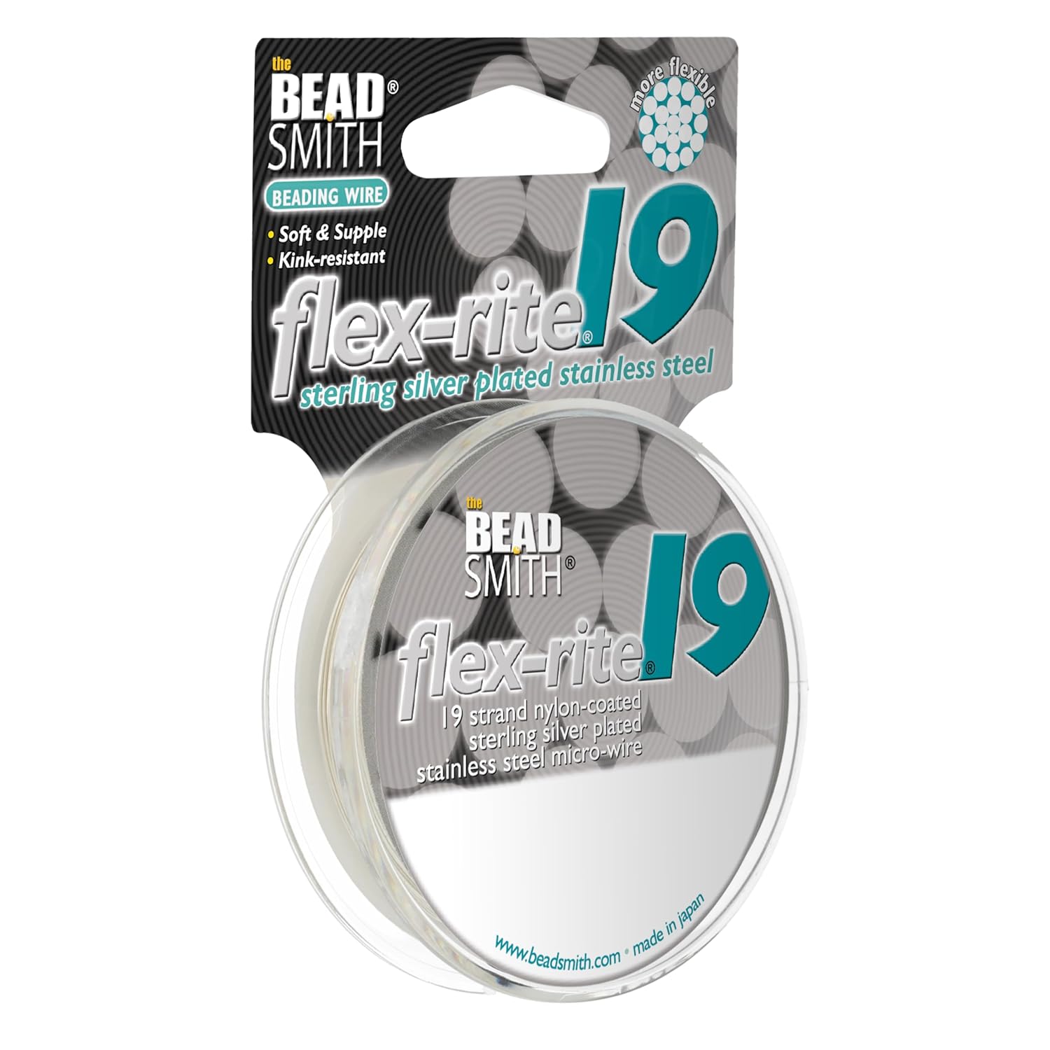 The Beadsmith Flex-Rite Beading Wire - 19-Strand Nylon-Coated Stainless-Steel Wire, 0.014" (0.35 mm) Dia, Sterling Silver-Plated, 30 ft Spool, Necklace & Bracelet String, for Jewelry Making Supplies