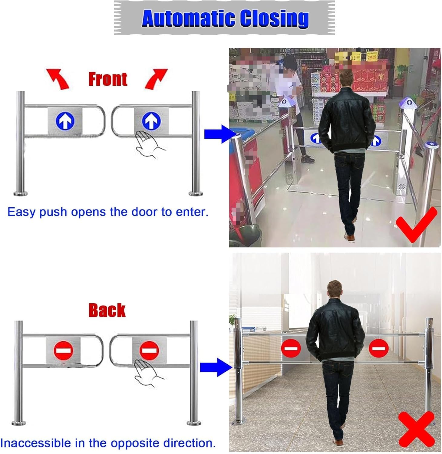 Porte battante de Sortie Automatique - Portillon piéton unidirectionnel à 90° en Acier Inoxydable avec mécanisme à Ressort pour supermarchés, magasins, comptoirs, idéal p,W 120cm (47 1/4
