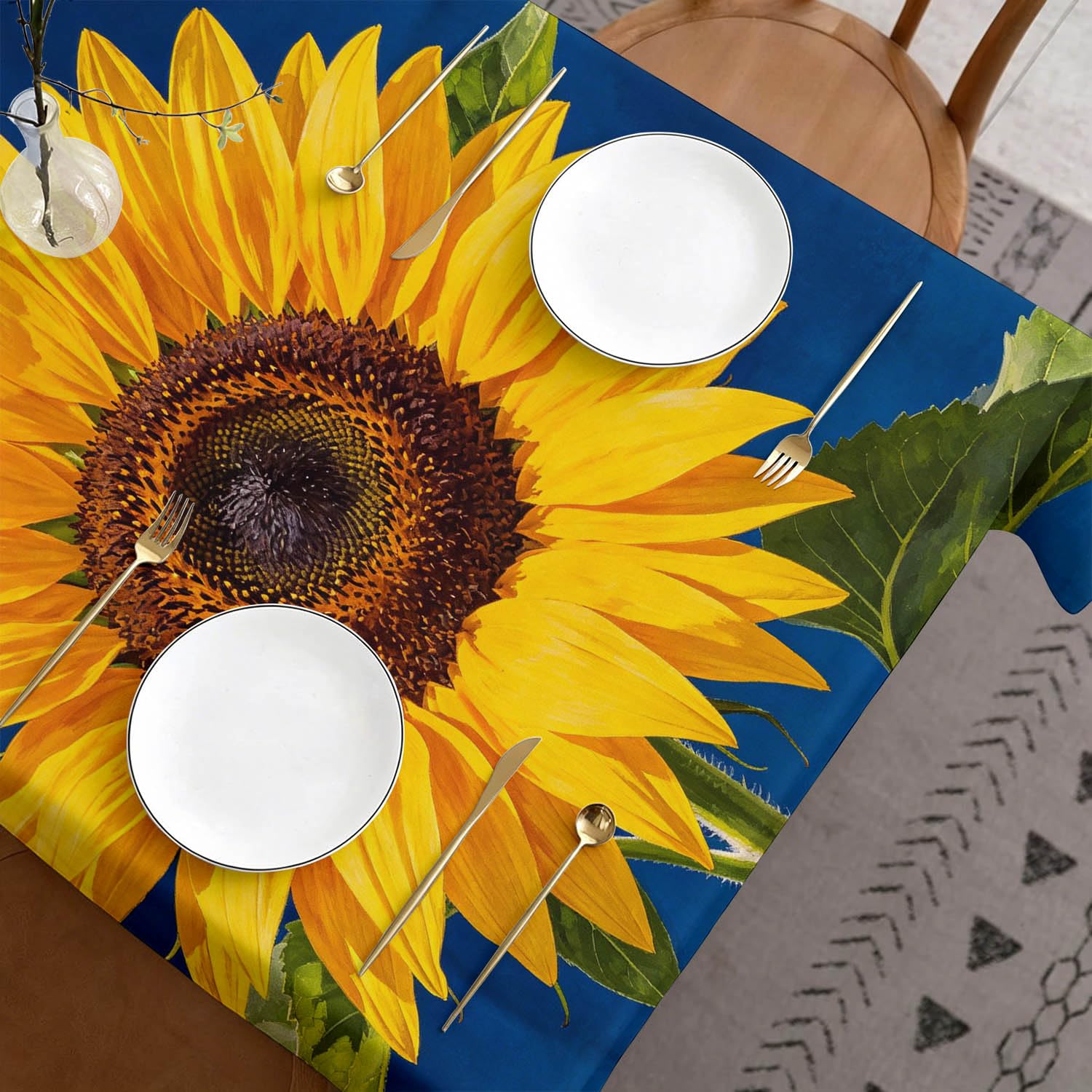 Tovaglia Rettangolare 140x300 cm Girasole Poliestere | Motivo Stile Campagnolo, Antimacchia, Impermeabile e Lavabile, Copritavolo Adatto per Cucina, Feste e Pranzi Domestici