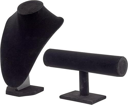 Juvale Juego de soporte de exhibición de collar y busto, 2 piezas, terciopelo negro, moderno independiente, soporte para collar y soporte para
