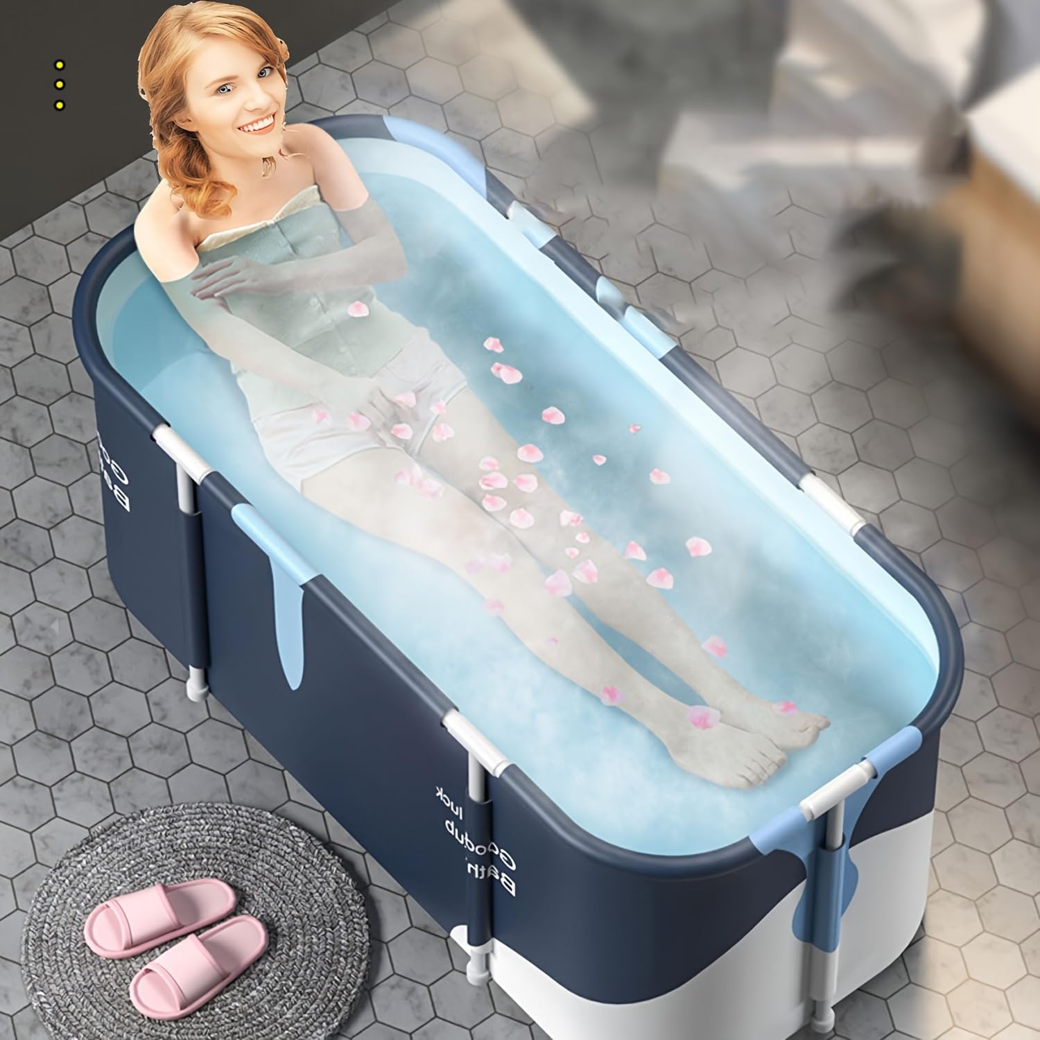 Baignoire pliable pour adulte de 140 x 60 x 50 cm - En matériau isolant à 6 couches - Maintien de la température pour la maison - Spa - Baignoire mobile pour adultes et enfants