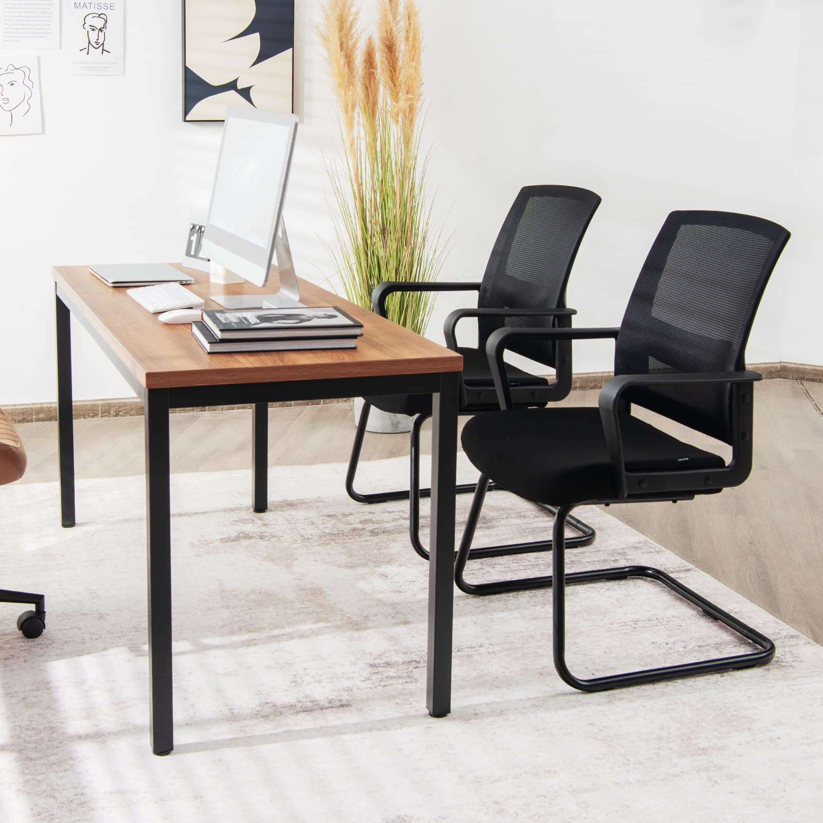 COSTWAY Freischwinger Stuhl, Schwingstuhl mit Armlehne, Konferenzstuhl, Bürostuhl, Computerstuhl bis 136kg belastbar, Besucherstuhl für Büro, Konferenzraum, Arbeitszimmer