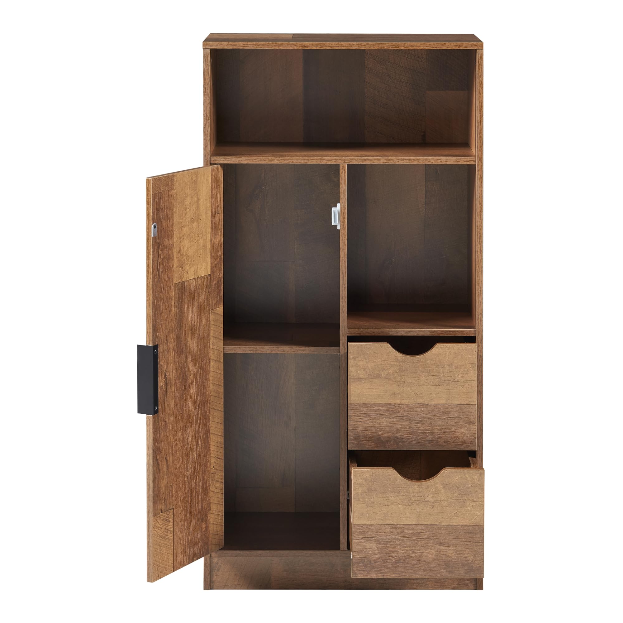 [en.casa] Mueble Baño Auxiliar Namsskogan con 4 Compartimentos 2 Cajones Armario Midi con Puerta Mueble Bajo para Dormitorio Aglomerado Tirador de Metal 100 x 50 x 25 cm - Efecto Nogal