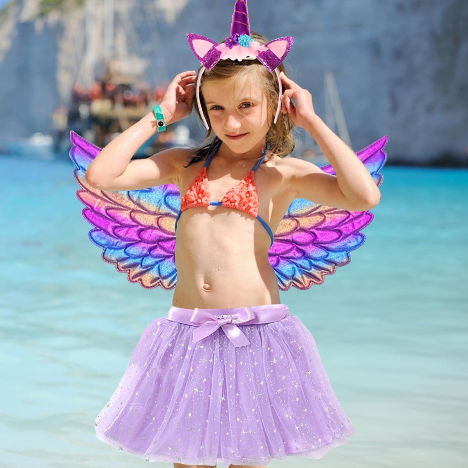 AQXONG 4 Pcs Disfraz Unicornio Niña, Conjunto de Cosplay de Unicornio, Disfraces de Fiesta de Unicornio, Faldas de Niña para Niñas de 3 a 8 Años — view 7