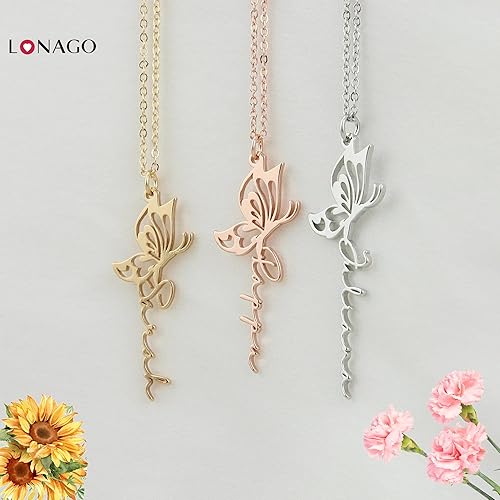 Miniatura 2 de LONAGO Collar de mariposa con nombre personalizado con dije de mariposa, regalo para mujer