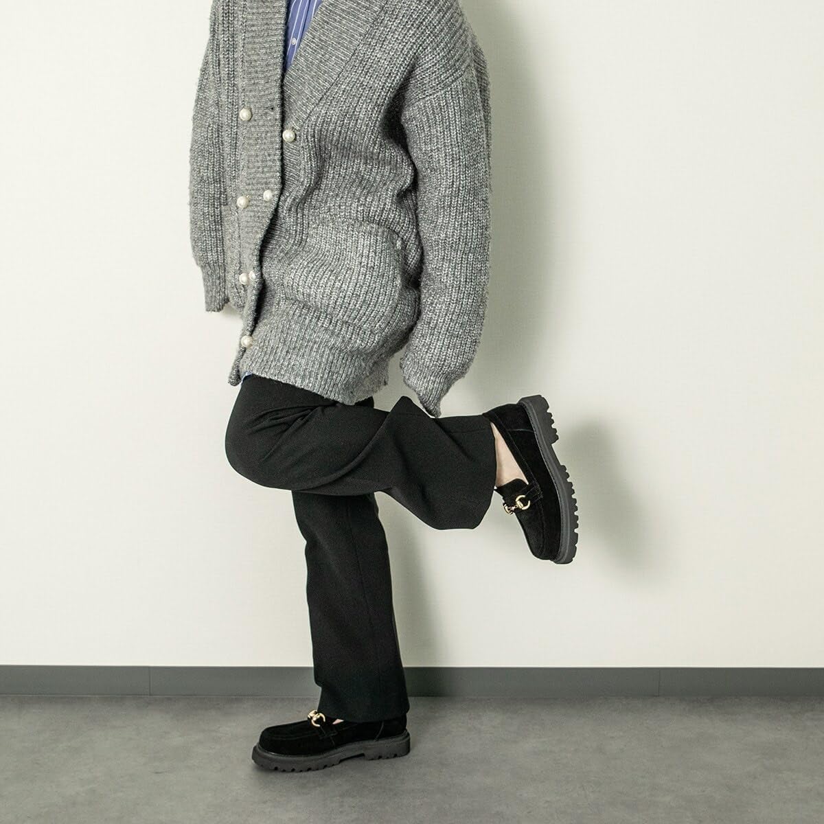 [パラディクルール] 3.5cmヒール◆タンクソールビットローファー ブラックエナメル 24.5